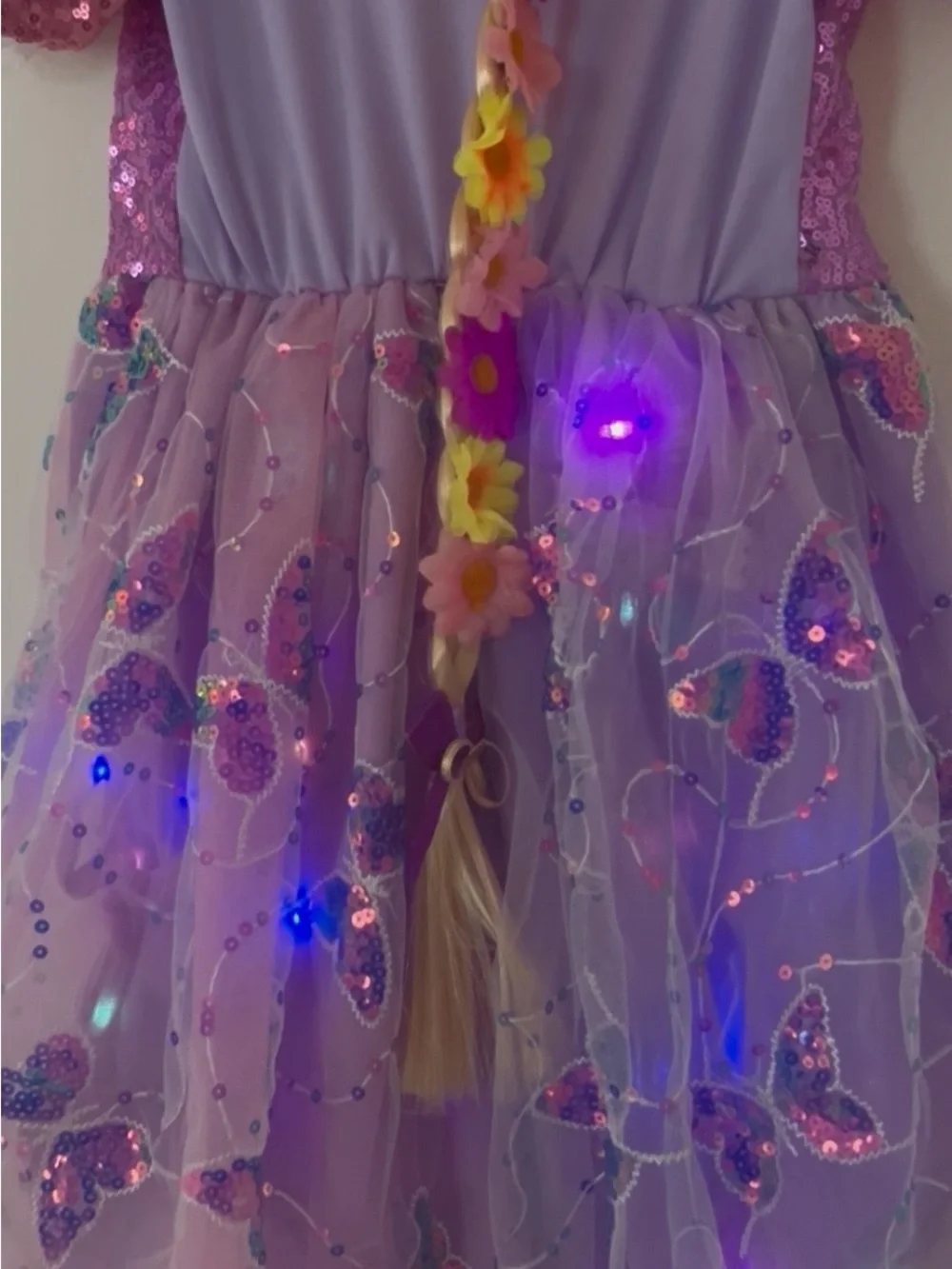 Rapunzel Tangled Light-Up LED Princess Costume Dress & Braid Headband Set 4T
